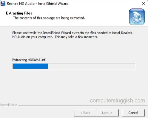 Realtek HD audio wizard extracting files