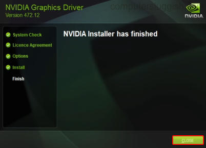 Nvidia graphics driver installer finished.