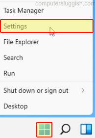 Windows 11 right-click on start menu and selecting Settings