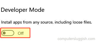 Windows 10 Settings turn off Developer Mode.