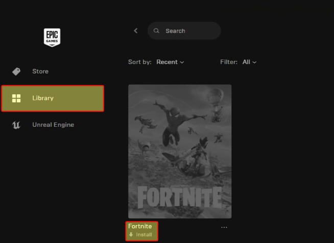 installing Fortnite in Epic Games Launcher library