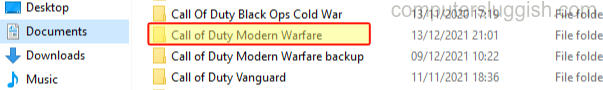 Documents folder showing Modern Warfare folder.