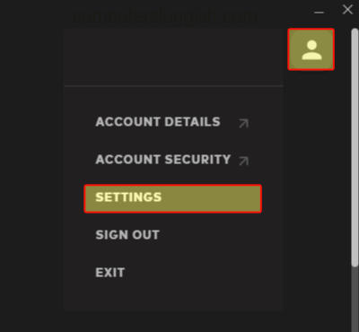Riot Client Profile context menu showing Settings option.
