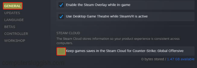 Steam settings untick Steam cloud keep games saves in the Steam cloud option.