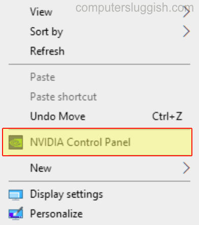 Windows context menu showing NVIDIA control panel option.