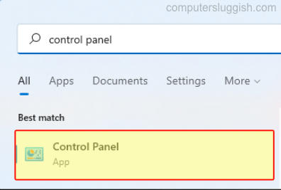 Searching for Control Panel in Windows 11 start menu