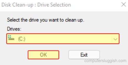 Selecting C: Drive in Disk cleanup