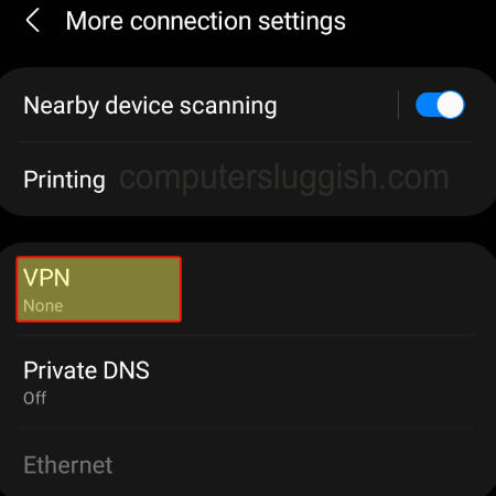 Android VPN set to off in more connection settings