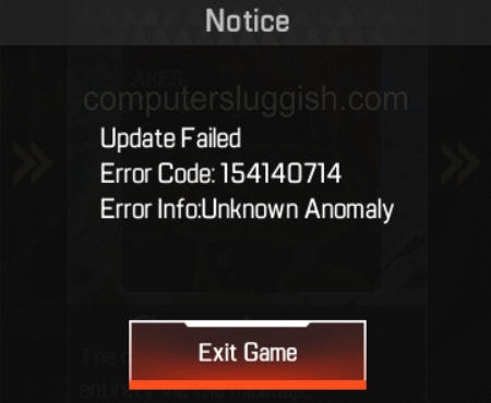 Apex Legend mobile Update Failed Error Code 154140714 on Android