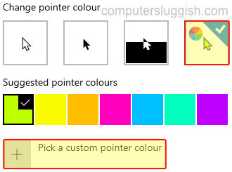 selecting a different colour for Windows 10 mouse pointer