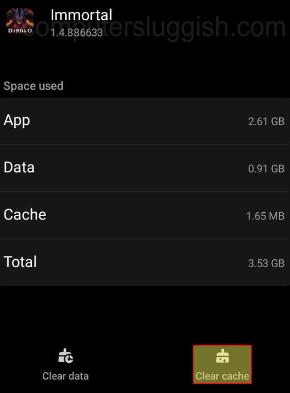 Diablo Immortal Android clear cache button