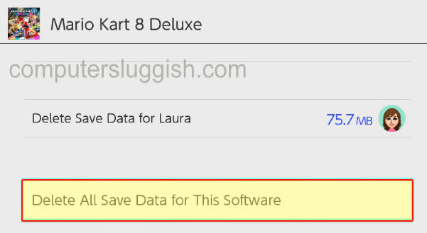 Delete save data for Mario Kart 8 Deluxe on Nintendo Switch