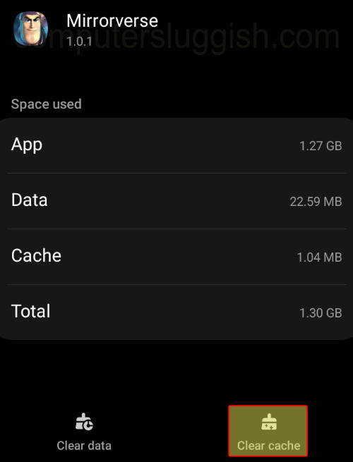 Selecting clear cache on android for Disney Mirrorverse