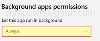 Changing Microsoft Store Apps background permissions to Always