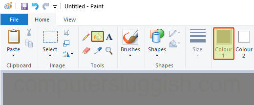 Paint selecting the bucket tool and filling in the background grey