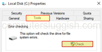 Windows Check drive for errors tool