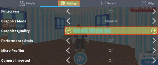 Roblox in-game graphics quality settings.