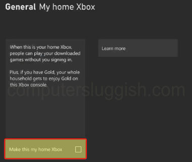 Setting to make the current Xbox your home Xbox.