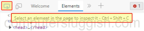 Microsoft Edge Select an element icon showing text saying Select an element in the page to inspect it - Ctrl + Shift + C