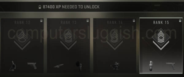 Modern Warfare 2 progression showing Rank 15 and the XP needed to unlock the rank.