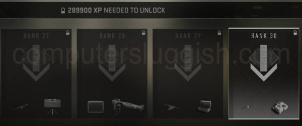 Modern Warfare 2 progression showing Rank 30 and the XP needed to unlock the rank.