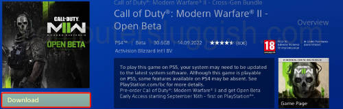 Selecting Download for the Modern Warfare 2 open beta