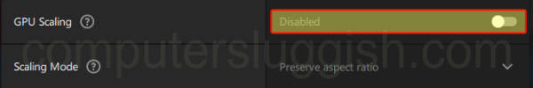 AMD Software Adrenalin showing GPU Scaling option disabled.