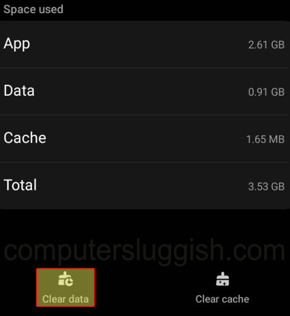 Selecting clear data button on Android Device.