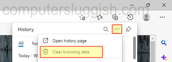 Selecting Clear browsing data in Edge history settings