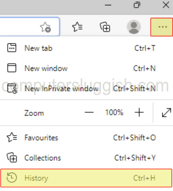 Microsoft Edge context menu selecting History