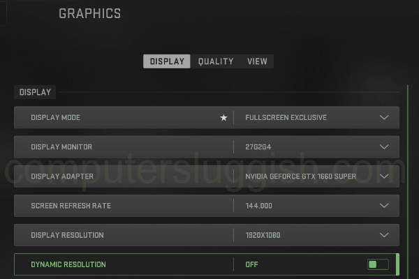 mw2 graphics settings display tab