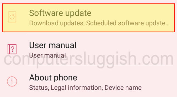 Selecting Software update settings on an Android device.