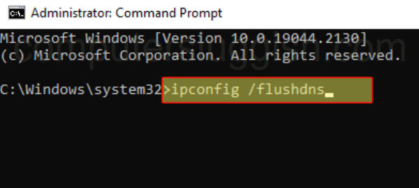 Command Prompt showing flush dns command typed in.