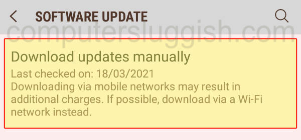 Selecting Download updates manually on an Android device to check for latest updates.