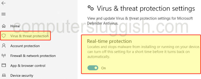 Windows Security showing real-time protection turned on.
