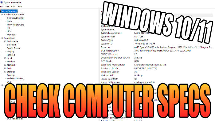 Windows 10/11 check computer specs.