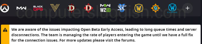 Diablo 4 connection issues message in Battle.net app.