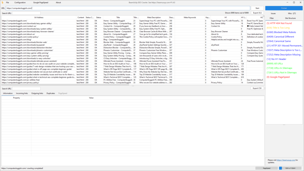 beamusup seo crawler dashboard