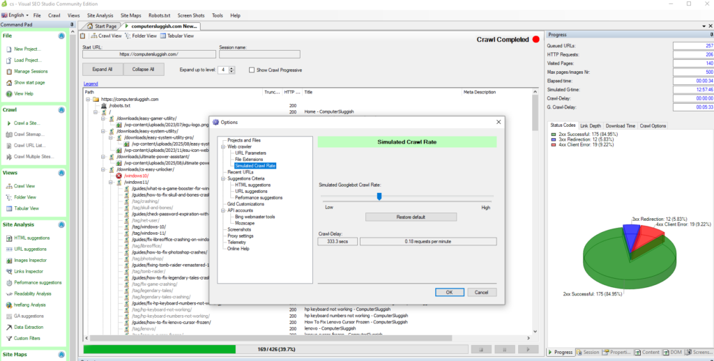 visual seo studio crawl speed