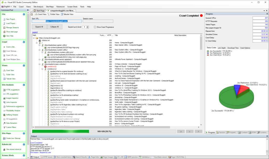 visual seo studio dashboard
