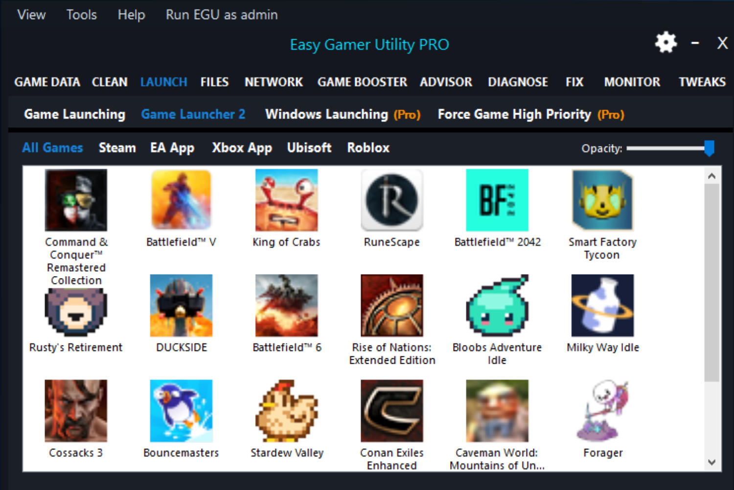 Easy Gamer Utility game launcher interface