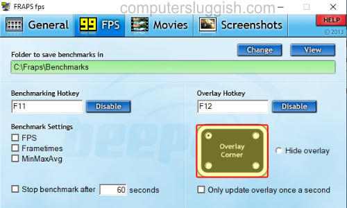 FRAPS main window showing FPS settings.