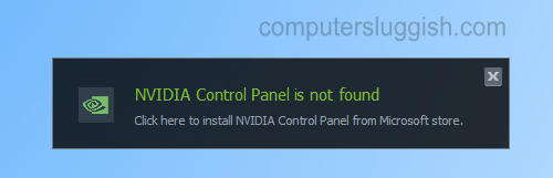 NVIDIA notification saying NVIDIA control panel is not found.