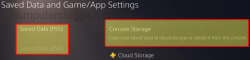 Selecting console storage for PS5 saved data