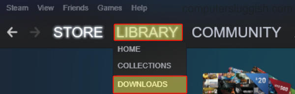 Steam library context menu showing downloads.