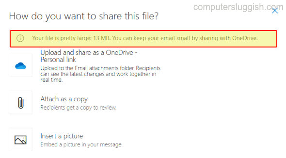 Adding an image to an email attachment with the File too large warning
