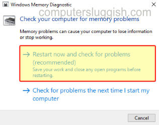 Windows 10 Memory Diagnostic window.