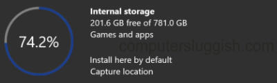 Xbox One internal storage space left.