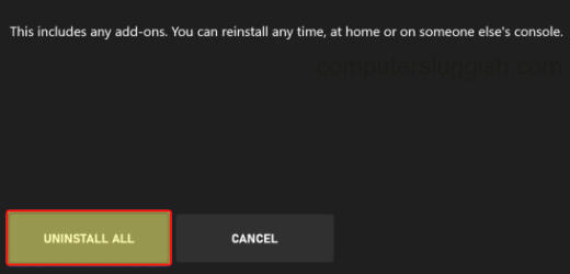 Selecting Uninstall All to remove game from Xbox One
