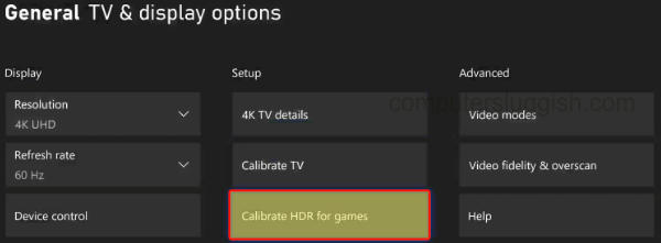 Xbox Series X Settings Calibrate HDR for games.